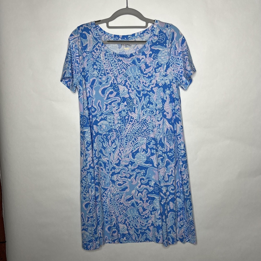 Lilly Pulitzer Dress Womens Medium Blue Sea Life Print T-Shirt Pima Cotton